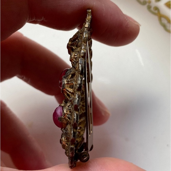 Lovely Art Deco Vintage 1920s - 1930s Filigree Dress Scarf Clip Rhinestones - Picture 9 of 9